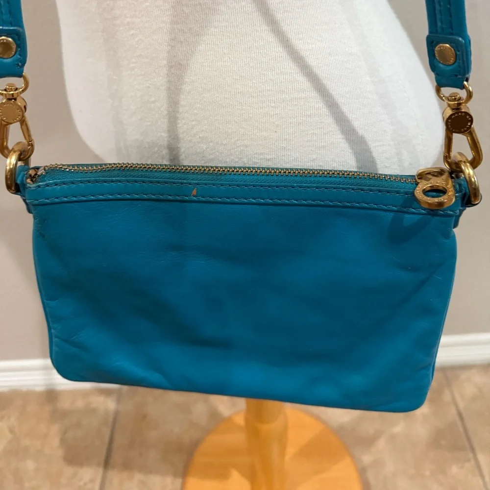 MARC JACOBS New York Turquoise Blue Leather Crossbody Bag EUC 9.5x6.5 - Picture 5 of 7